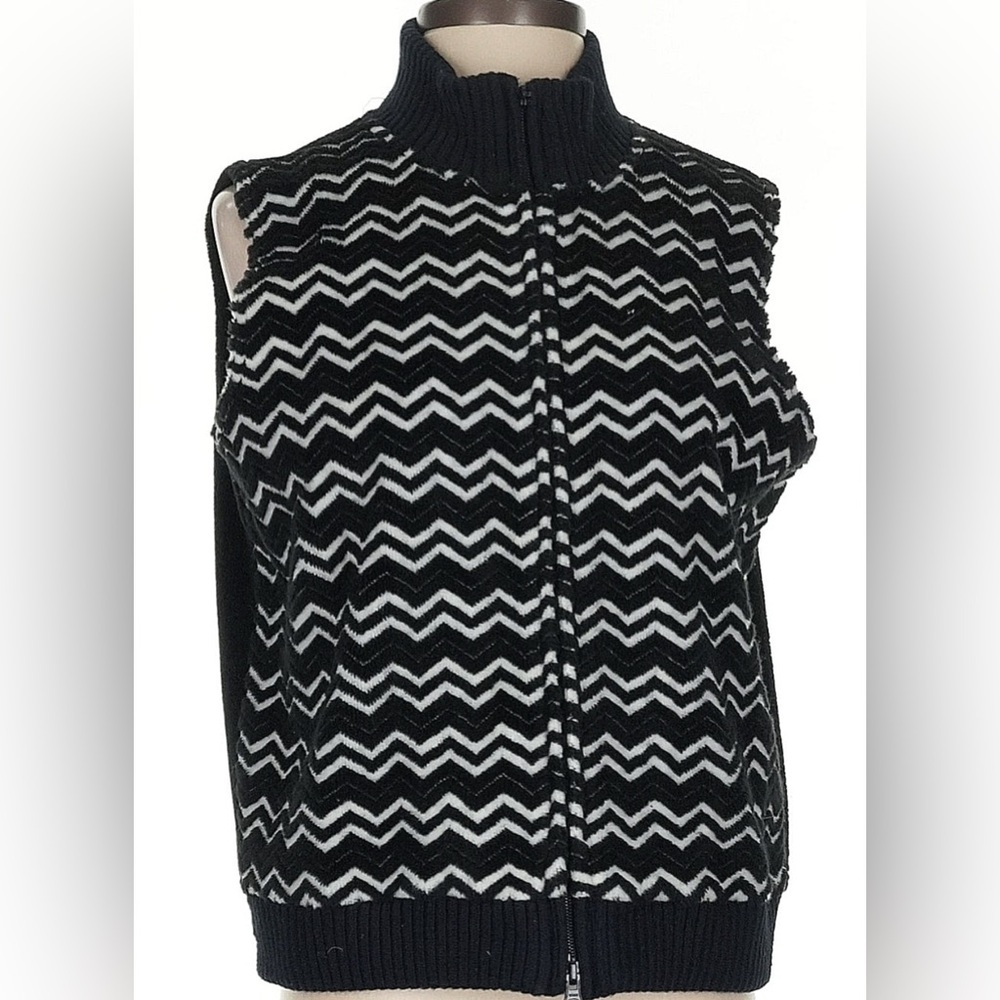 NWT Talbots Black and White Patterned Sweater Vest with front zip - size S